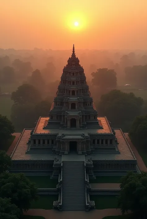 Hai colitie reelestic imej Aerial view of Konark Sun Temple at sunrise – showing the entire temple complex with a glowing horizon.