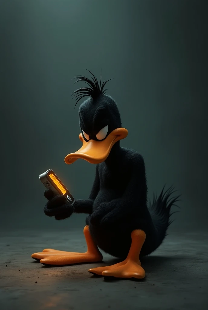 Daffy duck listening to music on his mp3  ,  sad