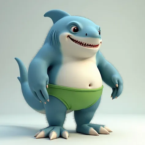 Shark, ANTHROPOMORPHIC, , adolescent,  not t-shirt, green thong, barefoot, furry legs, 4 toes on feets, body 25% fat, Gay