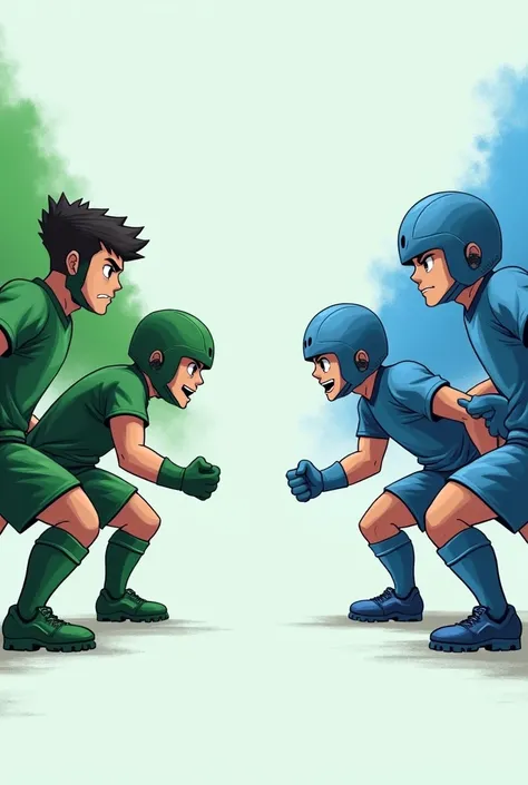 green team 　 vs light blue team　Plain background