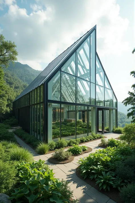 A modern greenhouse 45 degree angle