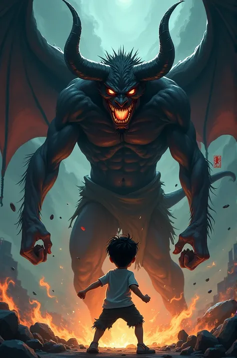 Create a boy beating a devil animation