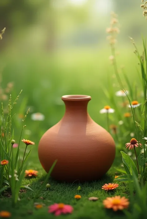 A Indian brown smooth pot made with mud  Make background as field
