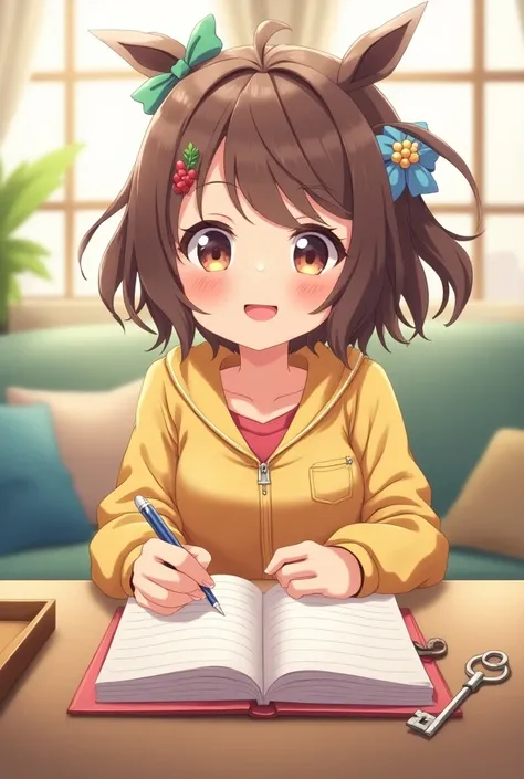 an anime girl her diary should be on a lower table and her key should be lower  make happy 