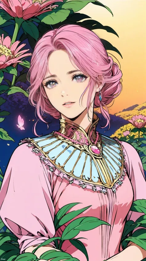 art：Cornflower ,(masterpiece),(Best Quality:1.2),(perfect anatomy),( 1 girl), fairy,Beautifully detailed pink eyes ,Beautiful pink hair ,(  pink dress ),( Highly Detailed Elegant ),Classic Style, rich colors,born々New texture, Detailed skin, adds a dramatic...