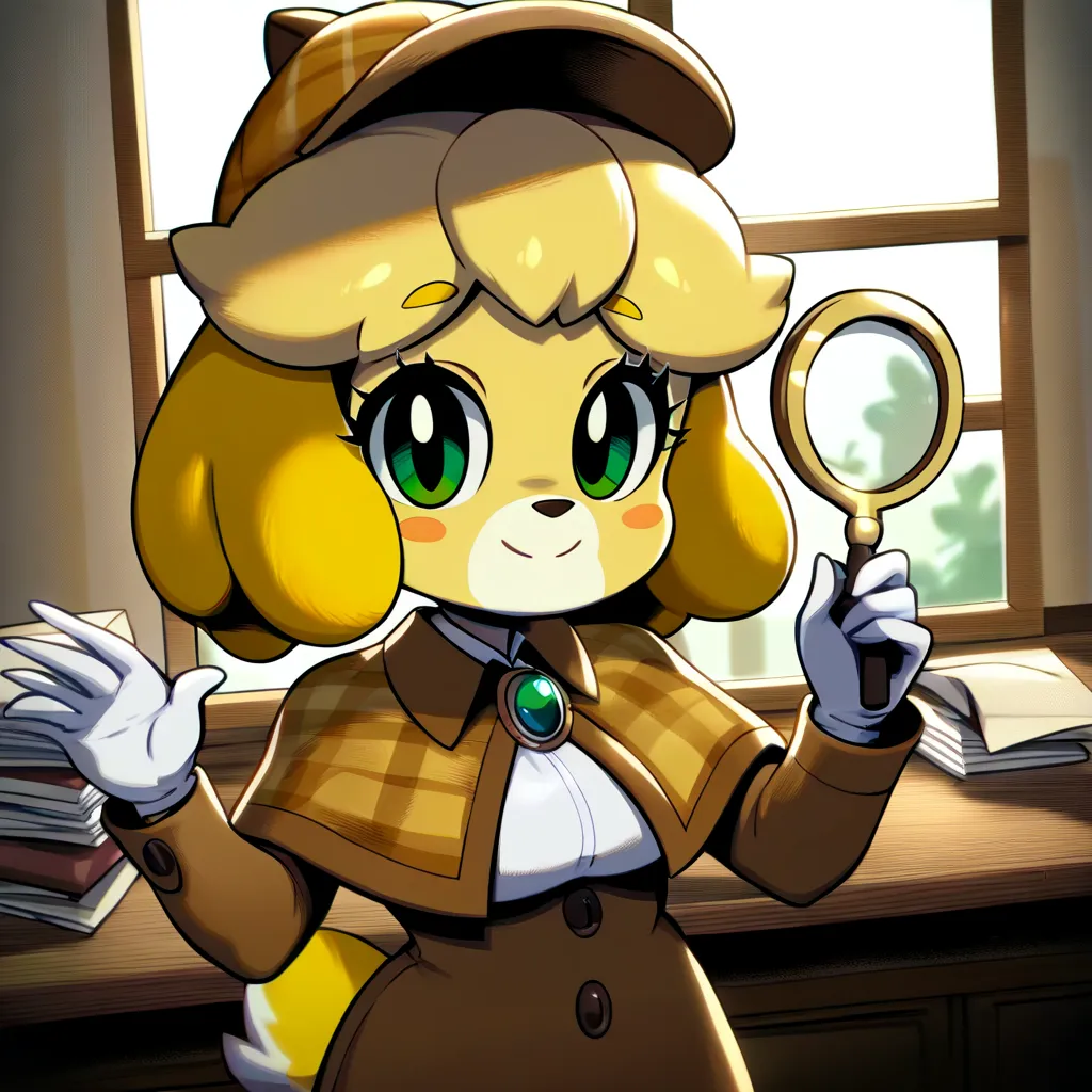 score_9, score_8_up, score_7_up, anime, cartoon, source_furry, isabelle \(animal crossing\), 1girl solo, alone, ((( shortstack )...