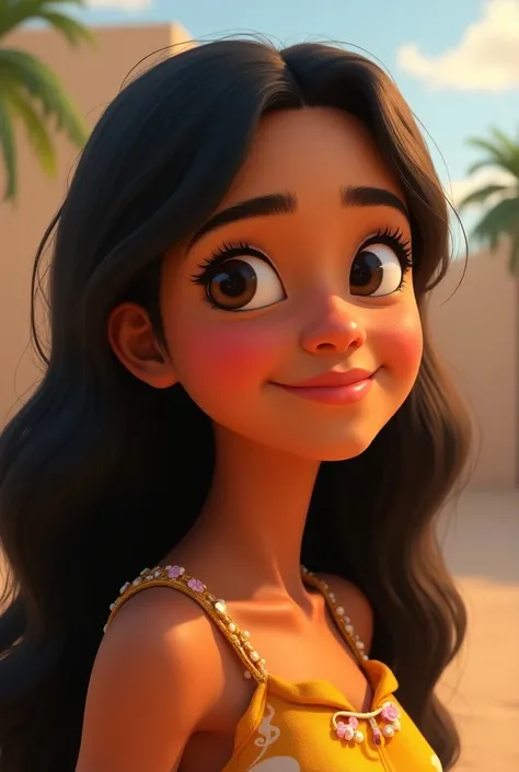 (Pixar style) A waist-high portrait of a Mexican girl with long hair, natural skin texture, 4K textures, HDR, intricate, highly detailed, sharp focus, hyper-detailed