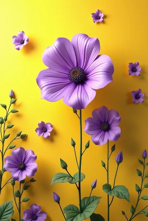 Lemon colour wall with purple flower design
A one flower size is bigger than other and its to realistic 