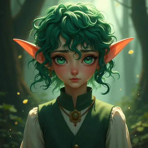 One . under. Asian. strong.  mens. elf. green hair.  like the light of a lamp ., curly,  short and quite full .  Intense green eyes and sad . fine roast, inverted triangle .  Modest and delicate clodelgadog. Live in the Middle Ages . High resolution, 