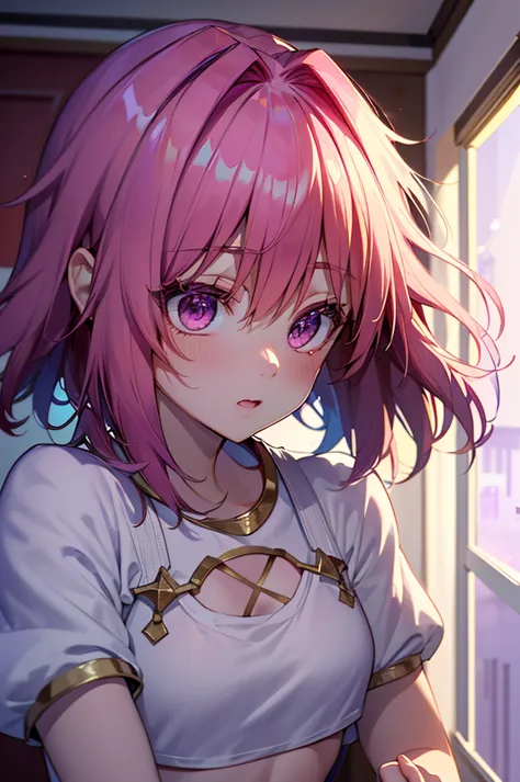 masterpiece, ((best quality)), (ultra-detailed), highly detailed, perfect lighting, perfect background, ((pink hair, purple eyes...