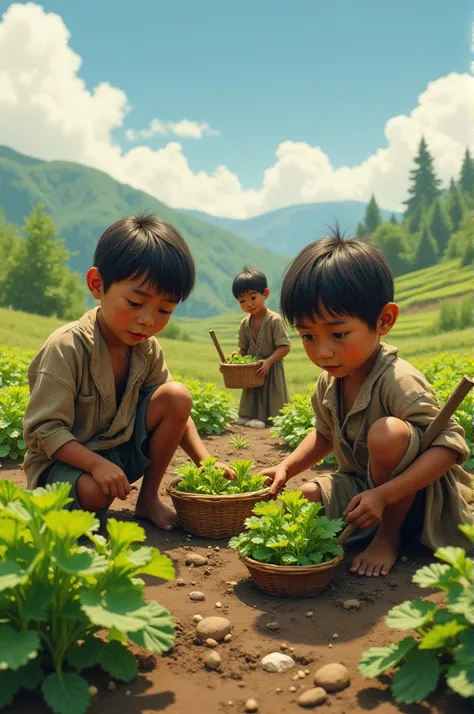 A picture that shows the appearance of orphans doing vegetable farming