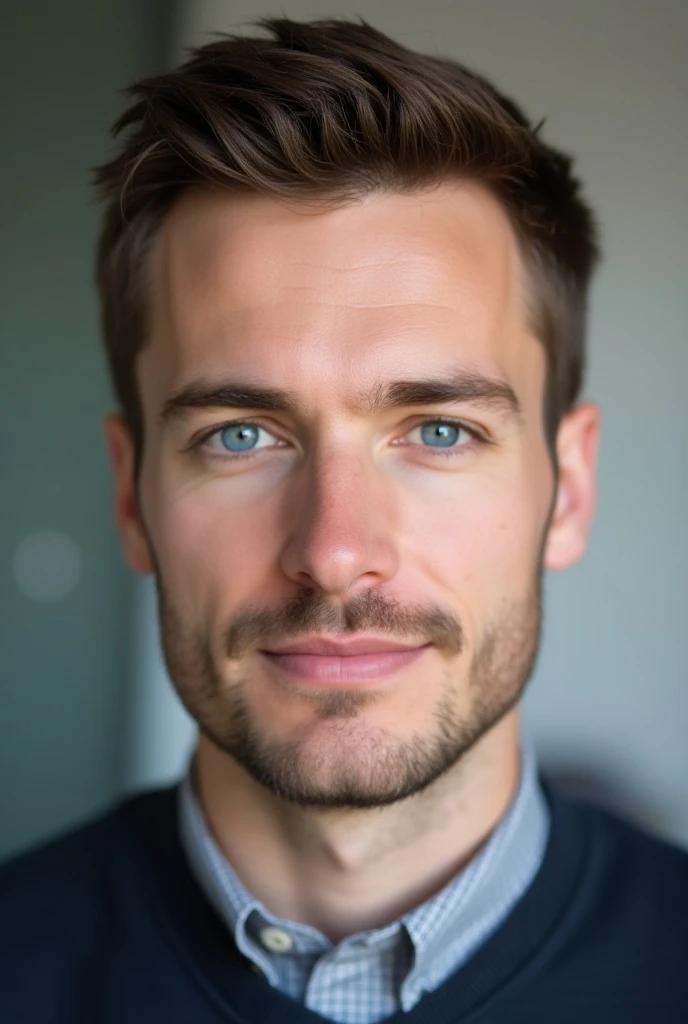 professional headshot avatar, software engineer, modern style, minimalist, high contrast, male, 30-35, brown hair, blue eyes, clean background, LinkedIn profile picture