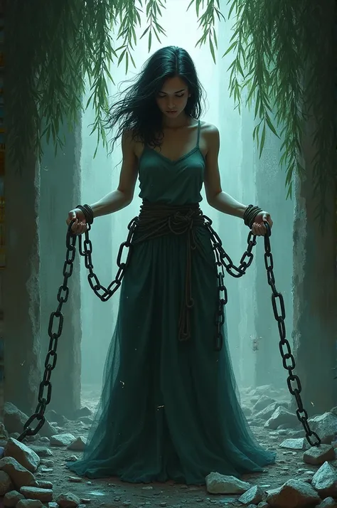 A single, powerful image symbolizing the collective struggles of women and ren. Use strong, evocative imagery that conveys a sense of oppression, resilience, and hope. Consider incorporating elements like chains, broken glass, or a weeping willow