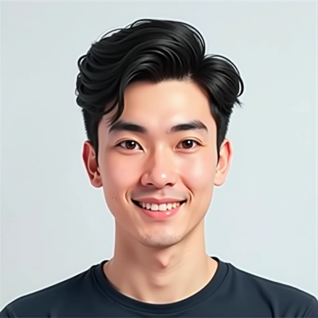 professional headshot avatar, software engineer, icon block style, minimalist, high contrast, male, age 25-30, black hair, brown eyes, clean background, LinkedIn profile picture, lowest detail