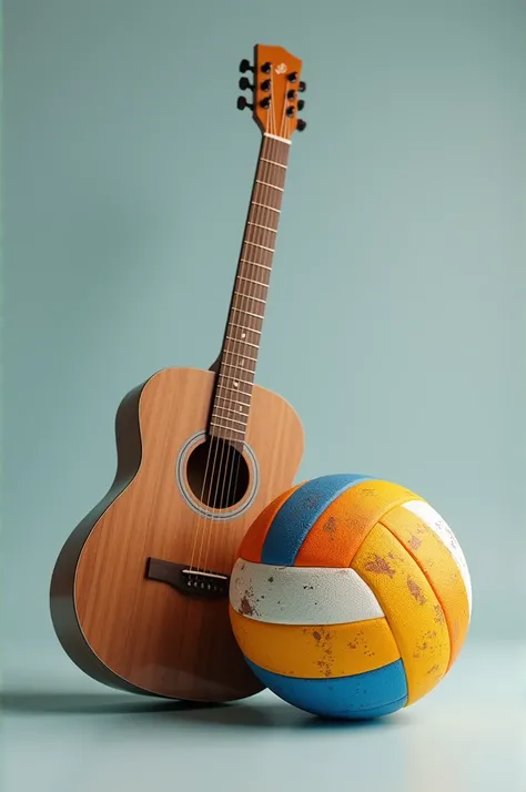 Volleyball ball and guitar together