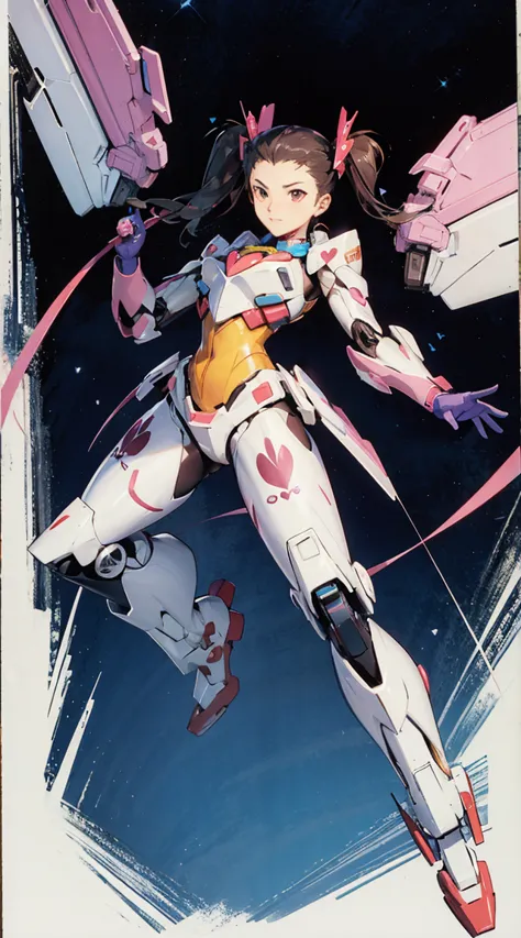 (fei-yen the knight, virtual on), hand heart, heart beam, twin tails, exo mecha suit