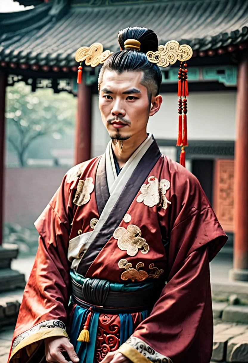 Man in ancient Chinese costume and hairstyle