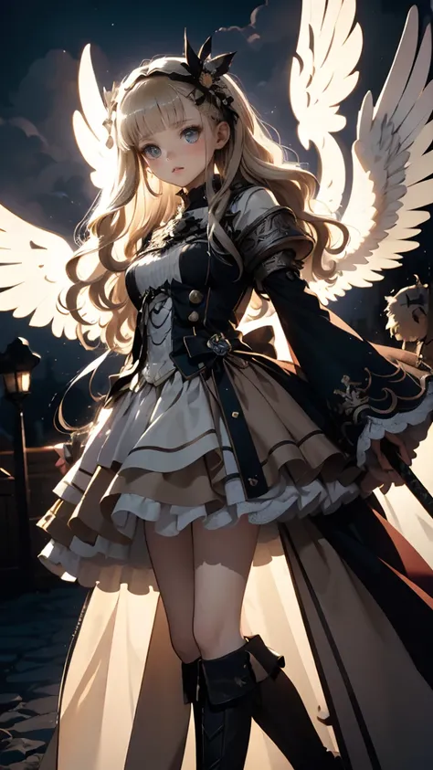 Hold your weapon strong、Arafed, dnd Art,  Female Aashimah , (masterpiece  intense detail ), Paladin, Holy Warrior , whole body,  big angel wings,  White Angel Wings Spread  (masterpiece  intense detail ),  Fantasy Temple Background  , 16k, Super detailed, ...