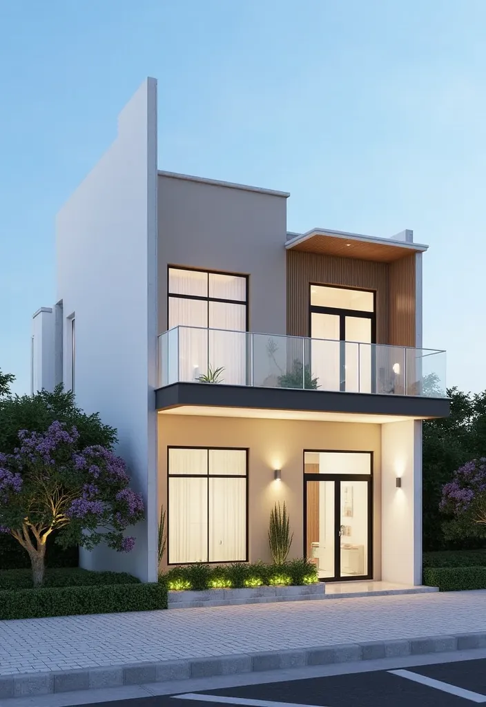 modern townhouse architecture, 4 floors high, 5m wide frontage, straight view, highest quality, 8k, true daylight