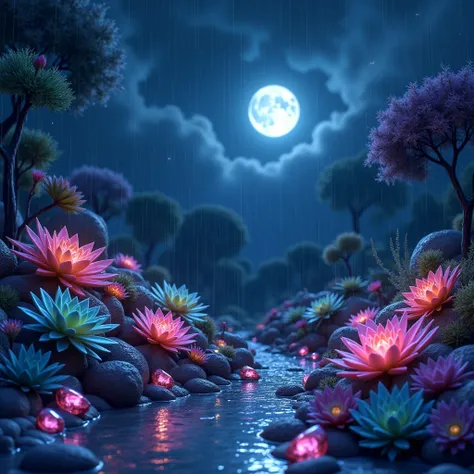  Succulents and Gems　During the rainy season　Starry Night　8K Photo　3D Lander 