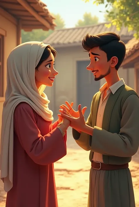 The woman, smiling, praises Ali for his honesty and offers him a reward. Ali, gently declines the reward ,animated 