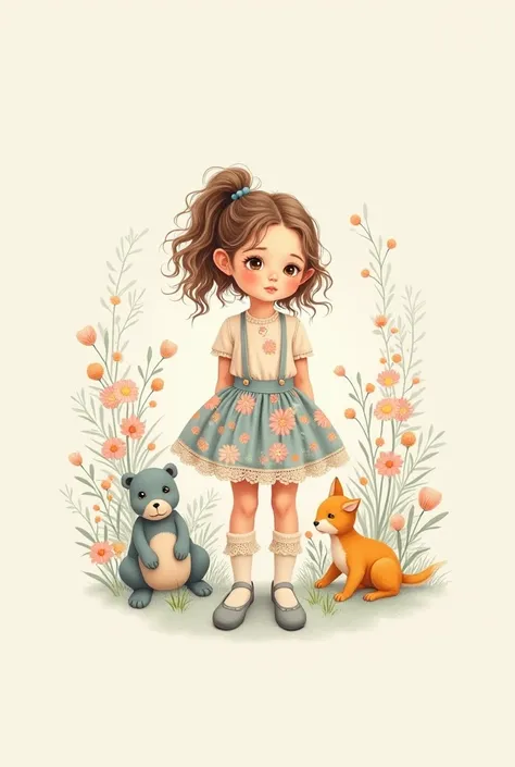   to create a simple, minimal illustration of a girl with curly hair in a blue-green gradient color .   Create a minimalistic and simple illustration of a girl in a curly ponytail in pink and gray gradient colors 、    The girl must wear a colorful floral s...