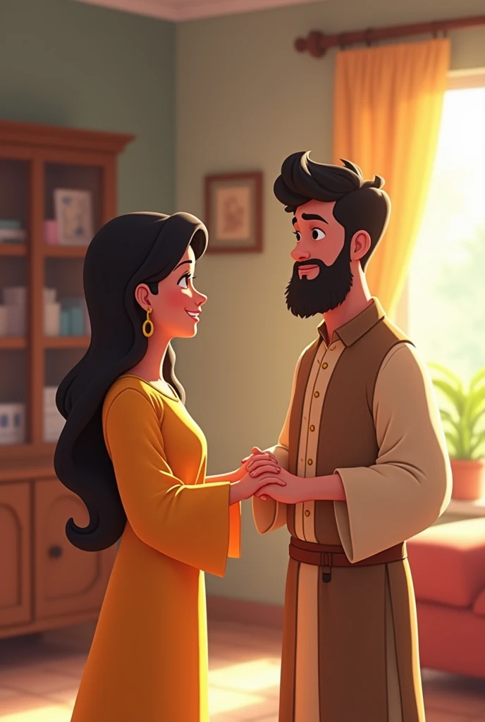 The woman, praises Ali for his honesty and offers him a reward. Ali, gently declines the reward ,animated 