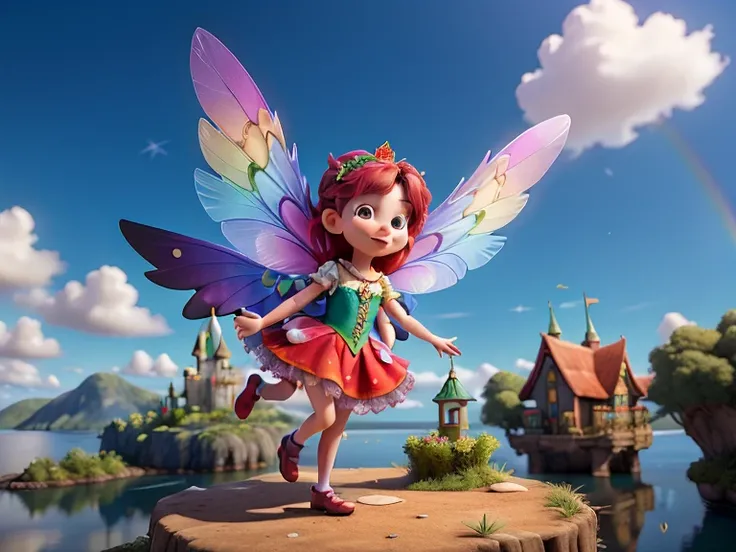  Hyper-Realism , High Once upon a time , In an enchanted kingdom,  a little fairy called Rainbow .  She was known for her glowing wings ,  that reflected all the colors of the rainbow when she flew across the blue sky.Precision,  cinematic lighting , ray t...