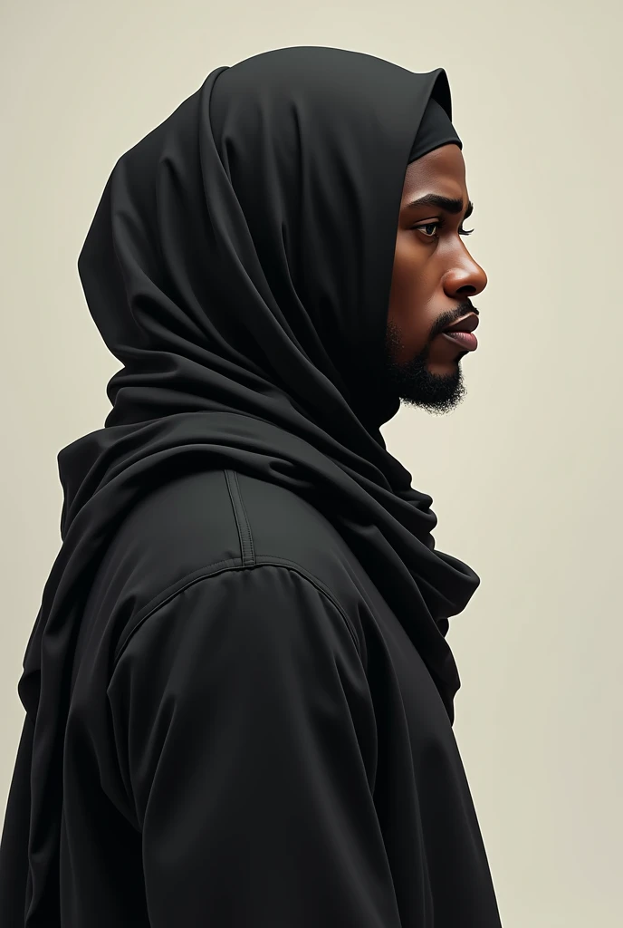 A picture of a hijabi black man facing sideways 