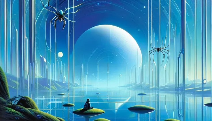 Futuristic World,  calm ,  spider , 衛star, star,  Art inspired by Bill Sienkevich and Dave McCann
