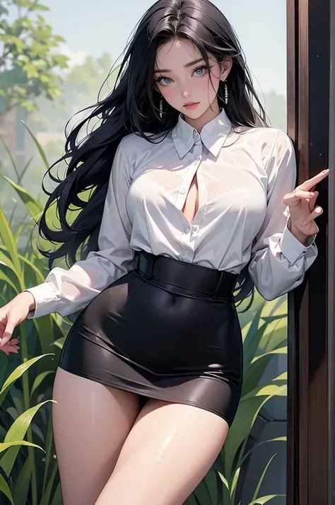 最High image quality, masterpiece, 4K, High image quality,  ultra high resolution,  of the prairie , CG drawing（ one cool adult seductive woman 、） Hair、 black hair、。 Hairstyle、Long Hair、Sarasas straight hair 、Hair、 in the middle 、 can be seen on the forehea...