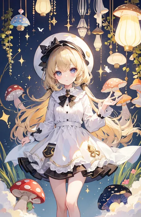 Charm mushroom，personification，Light soft color coat and hat，Sweet girl