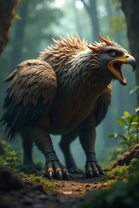 Image 3D Two animals put together become one animal of the roaring In the forest:   eagle and browser 