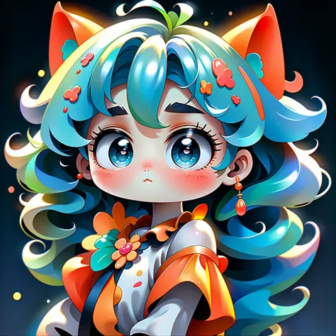  1 girl, Alone, ((( Best Composition 、Best Quality、 Supreme Masterpiece、Super detailed、 high definition)))、 (Kome Kome , Tie your ears, Sanrio, 1Other, biology:1.2),Cynamic,  gradation hair color、  blue eyes,  hair ring,  hair bow,  off-shoulder ,  bare sh...