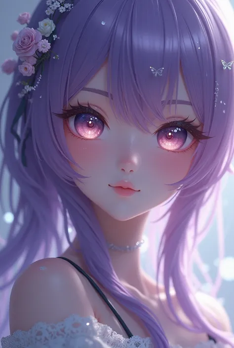 anime girl Animation,, silver marble skin, (((Ultra detailed elegant))), Magical atmosphere, (Detailed skin, Texture (Intricately detailed, Fine detail, ultra-detailliert), depth of fields, Bokeh, front face with purplehair