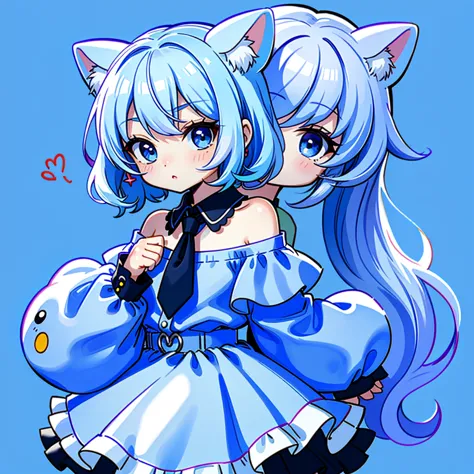  1 girl, Alone, ((( Best Composition 、Best Quality、 Supreme Masterpiece、Super detailed、 high definition)))、Cynamic,  gradation hair color、  blue eyes,  hair ring,  hair bow, (Kome Kome , Tie your ears, Sanrio, 1Other, biology:1.2),  off-shoulder ,  bare sh...