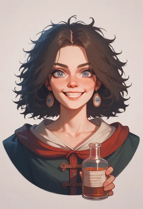 Fraction_9,Fraction_8_up,Fraction_7_up,masterpiece, Medieval Era Background ，Celluloid animation ， Western Magic Style， Medicine and Chemical Bottles，bust，weak，（ dark circles）， Embarrassing Smile ，（Messy hair），High nose bridge，Alchemist，