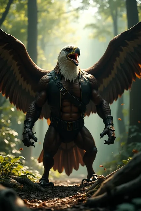 Image 3D Two animals put together become one animal of the roaring In the forest: eagle and Nick Fury