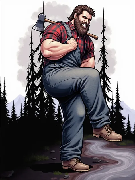 Make this image of this man with his whole body showing up dressed in a lumberjack suit