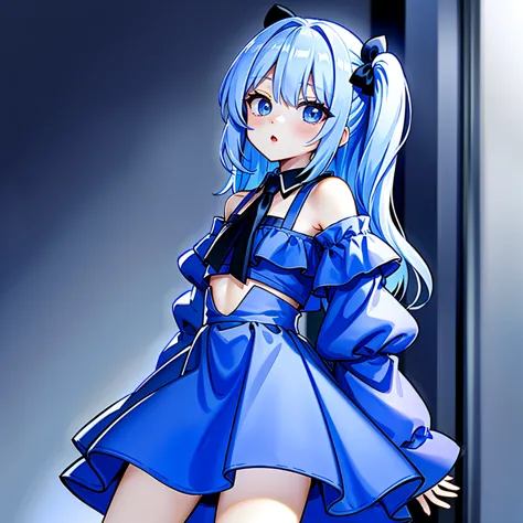  1 girl, Alone, ((( Best Composition 、Best Quality、 Supreme Masterpiece、Super detailed、 high definition)))、Cynamic,  gradation hair color、  blue eyes,  hair ring,  hair bow, (Kome Kome ,biology:1.2),  off-shoulder ,  bare shoulders, tie,  wide sleeve , Col...