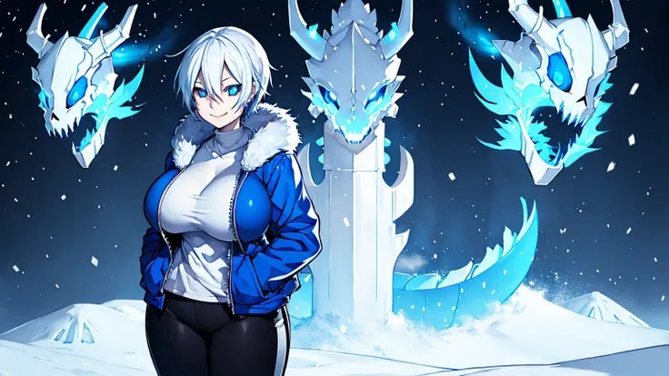 Toby Fox Undertale Sans Blue Jacket , Fire Eyes Skull Smile White Short Hair Luminous Face Blue Dragon Bone Cannon One Person Standing In Snow Town Femininefull Super huge big breasts breast enlargement