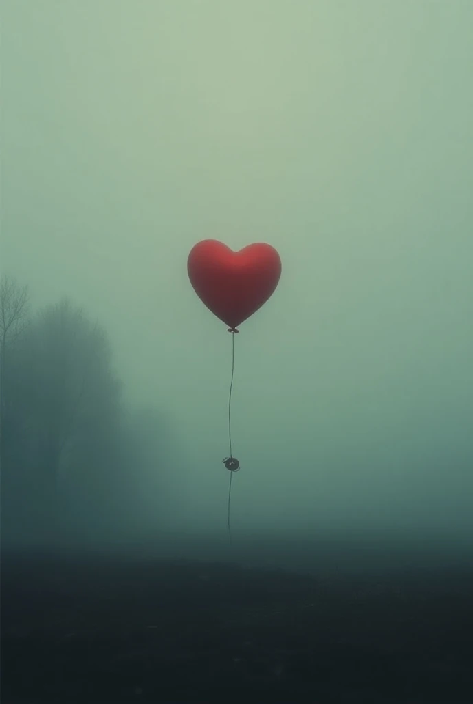 dull misty afternoon and a heart balloon in the sky 