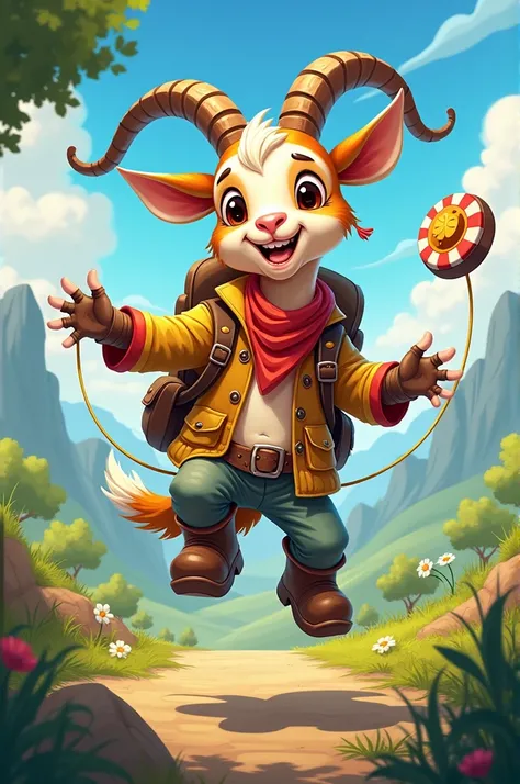  Create in Cartoon format, A goat playing yo-yo.


In RPG card format 
