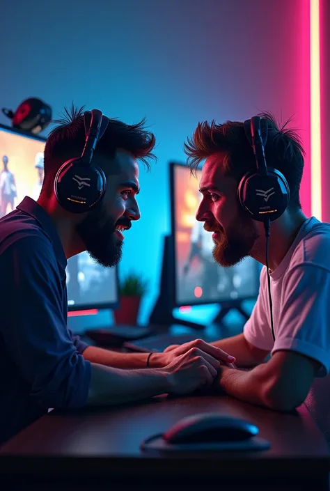 Virat kohli and Messi playing pubg in gaming setup