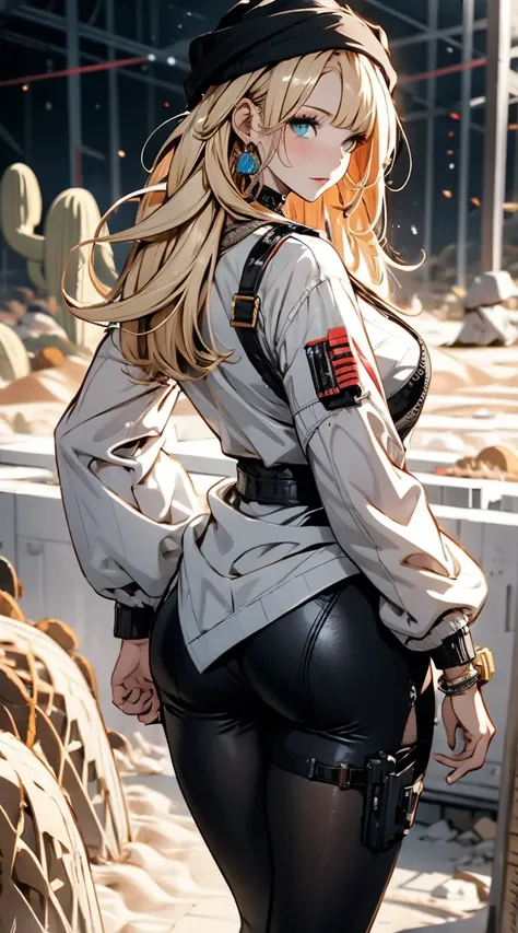 ((in a desert:1.5)), a matured woman with long hair and a white outfit, (resting in oasis:1.2, at lakeside:1.2, sitting:0.0), Arabic, (Post apocalyptic:0.0), from arknights, artwork in the style of guweiz, bodyesbian, fine details. girls frontline, beautif...