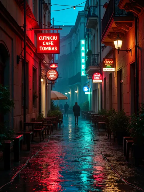 Rainy European Alleyway | Neon Aesthetic and Classical Architecture
(dark ambiance, blend of old and modern, reflective textures)
A rainy, narrow European alleyway at night, blending old-world architecture with modern neon signs. Stone-paved streets gliste...