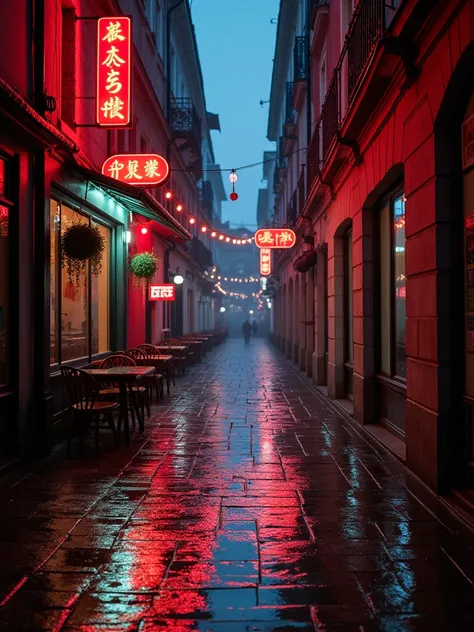 Rainy European Alleyway | Neon Aesthetic and Classical Architecture
(dark ambiance, blend of old and modern, reflective textures)
A rainy, narrow European alleyway at night, blending old-world architecture with modern neon signs. Stone-paved streets gliste...