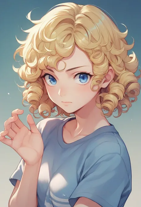 Blonde、Curly hair、 short hair、Blue Eyes、 girl、 Japanese