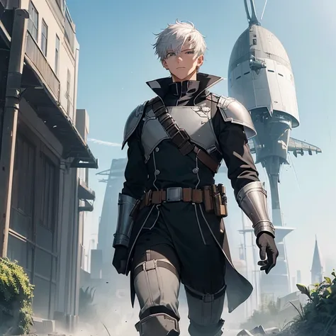 Masterpiece, HD, high resolution, High Quality, Best Quality, Super Detailed. Solo character alone. Science-fantasy art.
{{(a 40-years-old male-human elite soldier:(appearance: white-skin. Very-short White-hair. Strong complexion. Attractive male face. Gre...