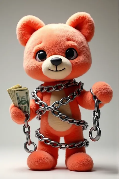 Plush toy with money in the hand and chains in 3d